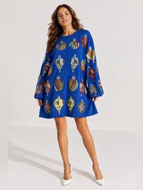 sherri hill long sleeve cocktail dress 54396 Women's Formal Evening & Wedding Guest - Bright Blue line tiered ruffle skirt Red Dress Womens Party kadın giyim Size:9-10 Yrs (REG)